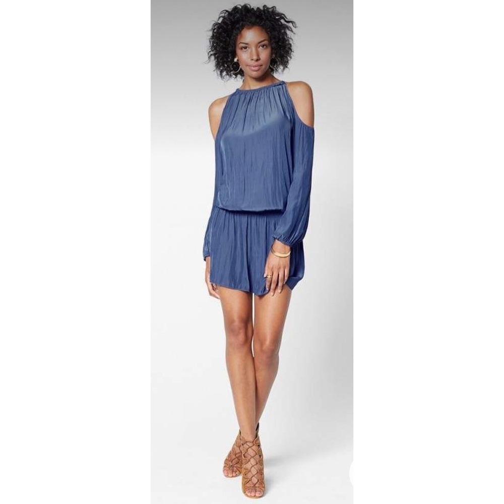 Ramy Brook Womens Lauren Long Sleeve High Neck Smocked Mini Dress Large